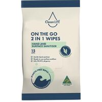 Clean Life On the Go 2 in 1 wipes (15 wipes)