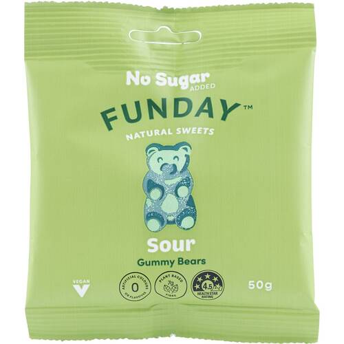 Funday No Added Sugar Sour Vegan Gummy Bears 50g