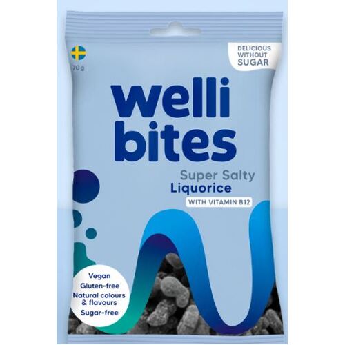 Welli bites super salty liquorice (with vitamin B12) 70g