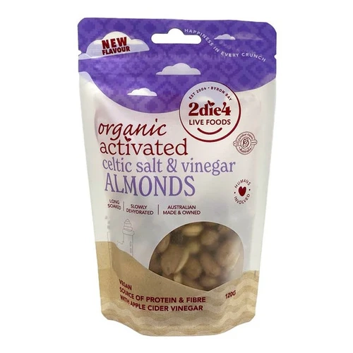 2die4 Organic Activated Celtic Salt & Vinegar Almonds 120g