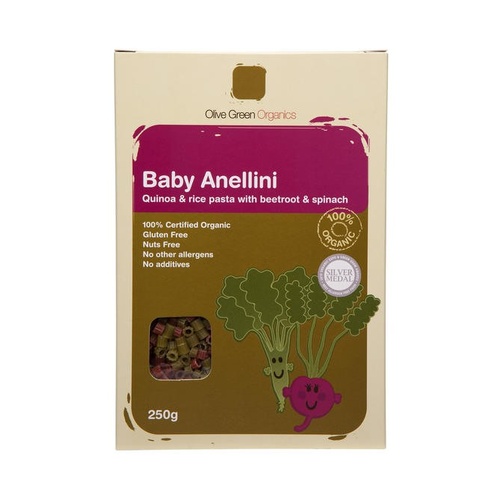 Olive Green Organics Baby Anellini Quinoa & Rice Pasta With Beetroot & Spinach 250g